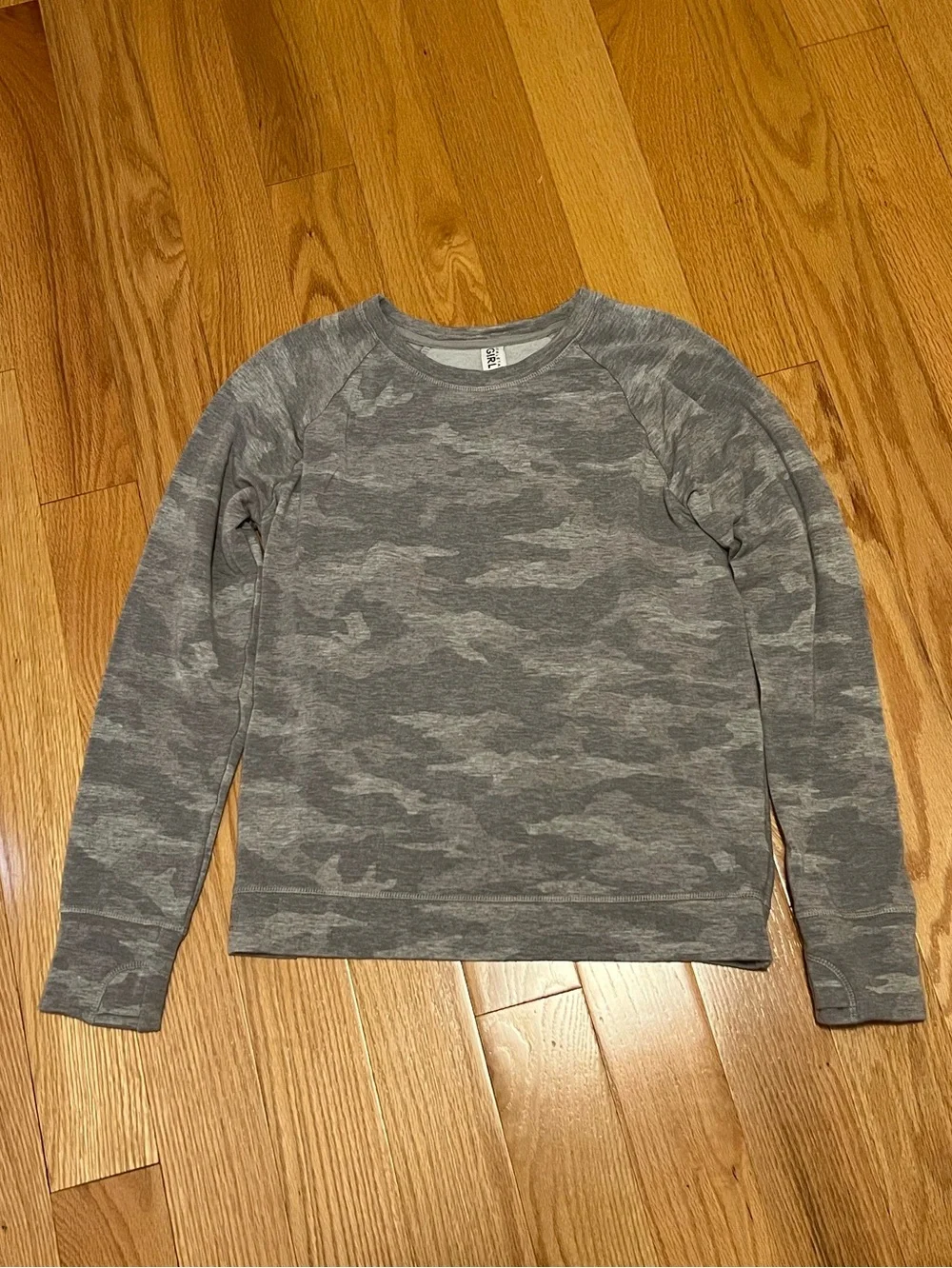 Athleta Girl Gray Camo Crewneck Sweatshirt